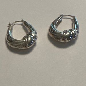 Round Huggies "Knot Style" Earrings Sterling Silver 5 grams 1.5” L 1” W